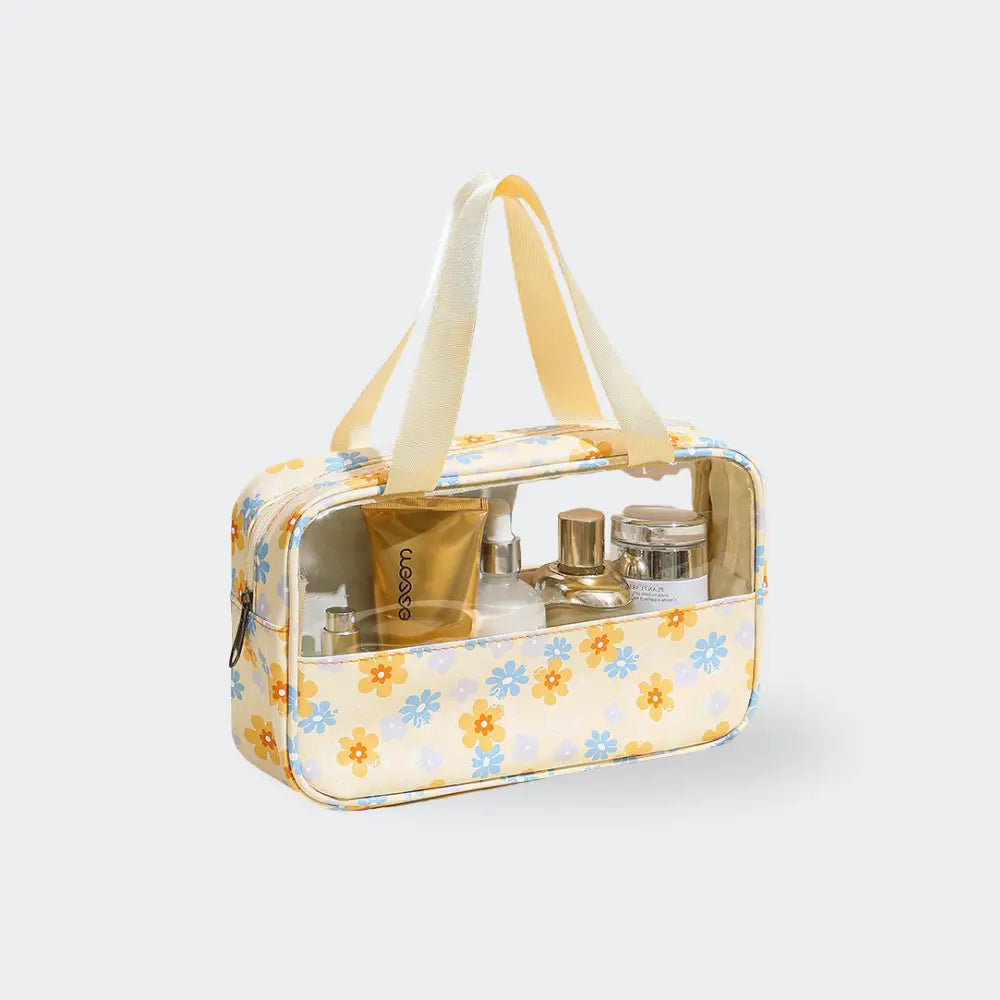 trousse de toilette a fleur fond blanc jaune