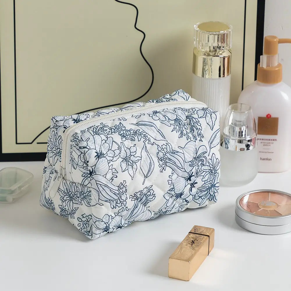 trousse de toilette en gaze de coton bleu