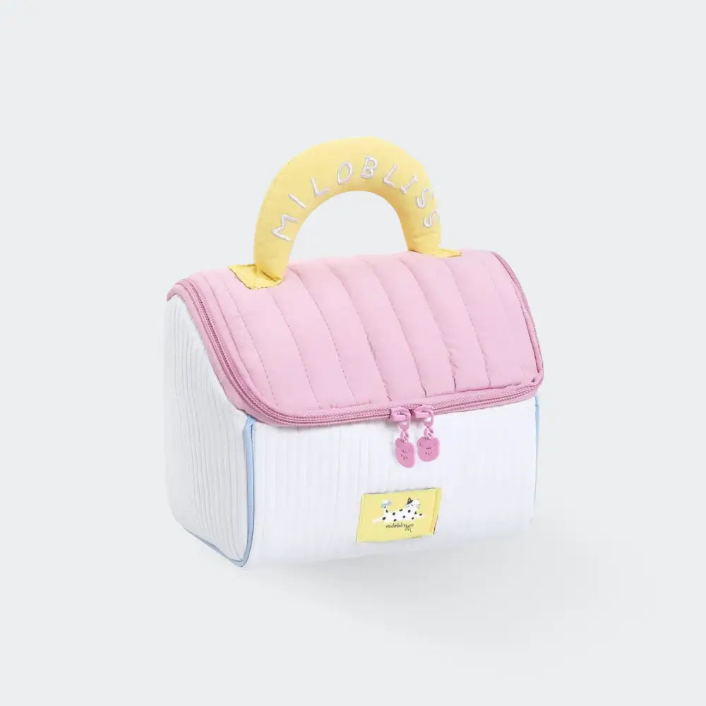 trousse de toilette enfant avec anse jaune fond blanc