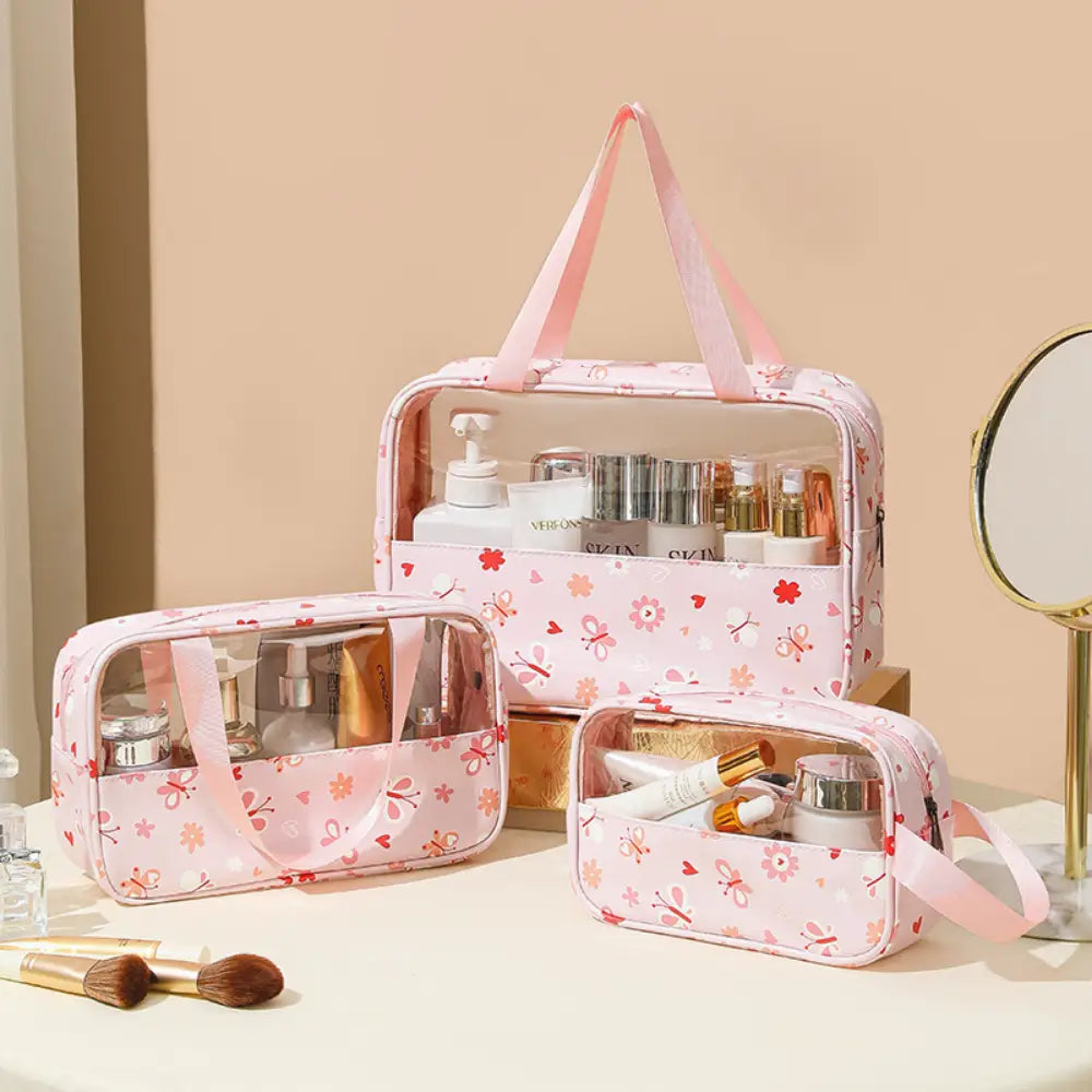 trousse de toilette familiale avec fleurs rose