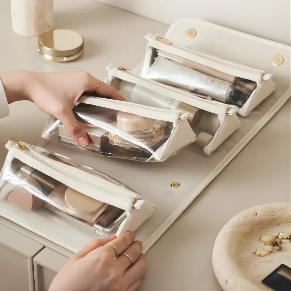 trousse de toilette femme cuir blanc compartimenté Image