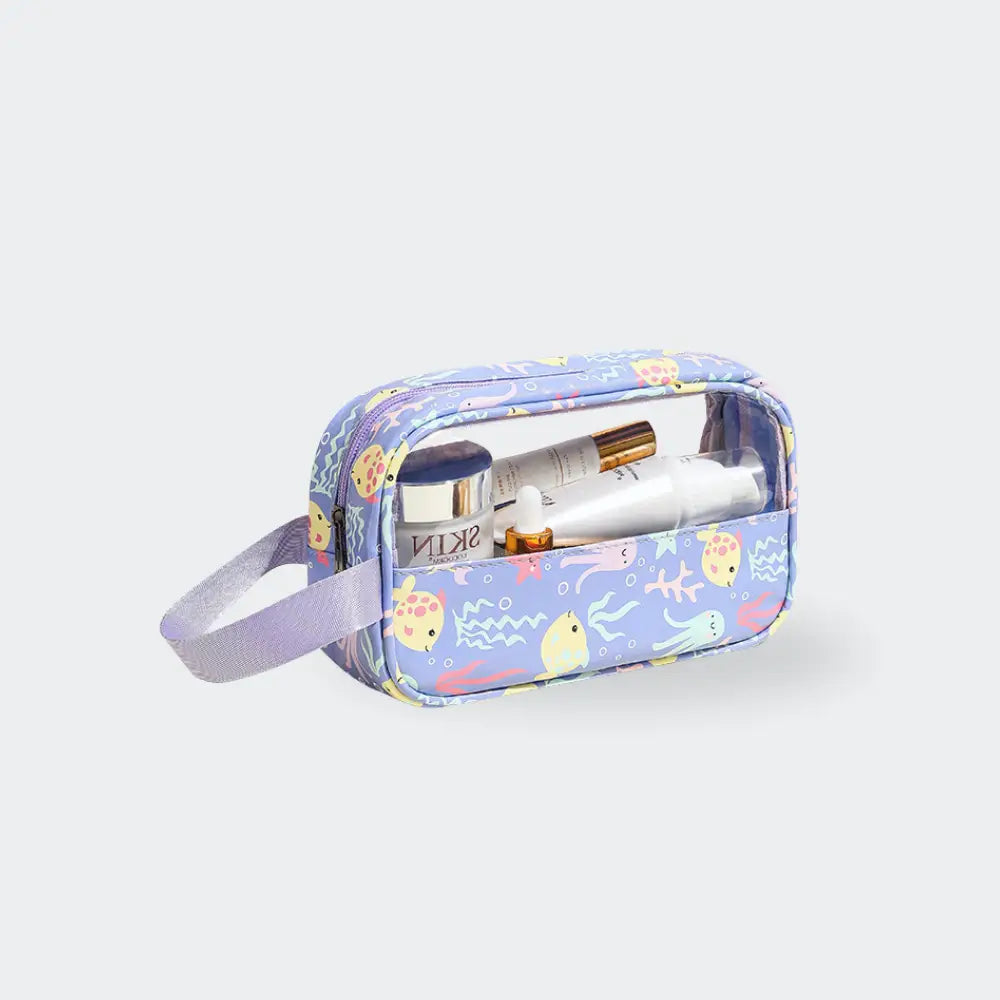 trousse de toilette fleur bleu fond blanc