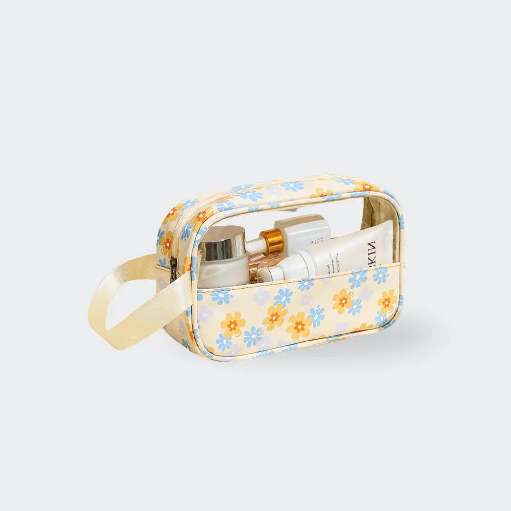 trousse de toilette fleur jaune fond blanc