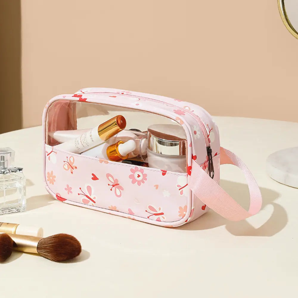 trousse de toilette fleur rose