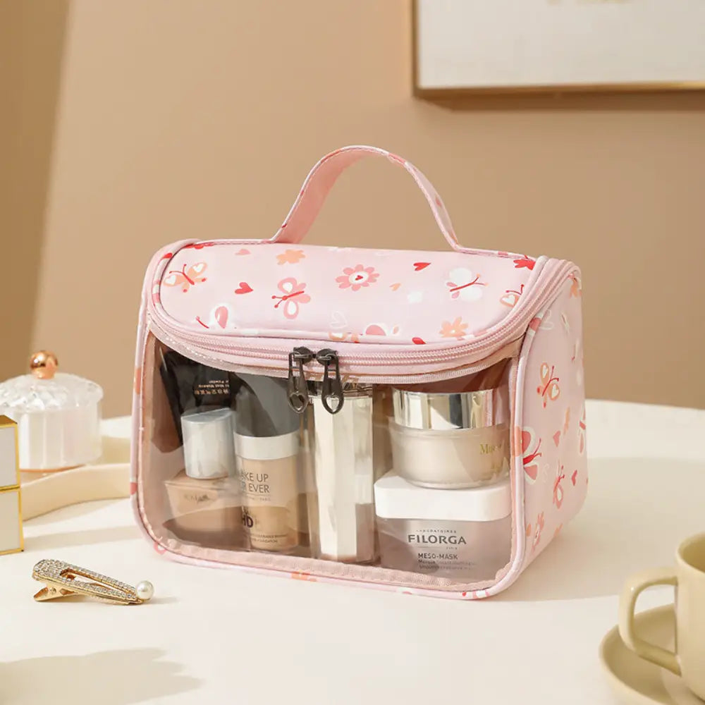trousse de toilette fleurs rose
