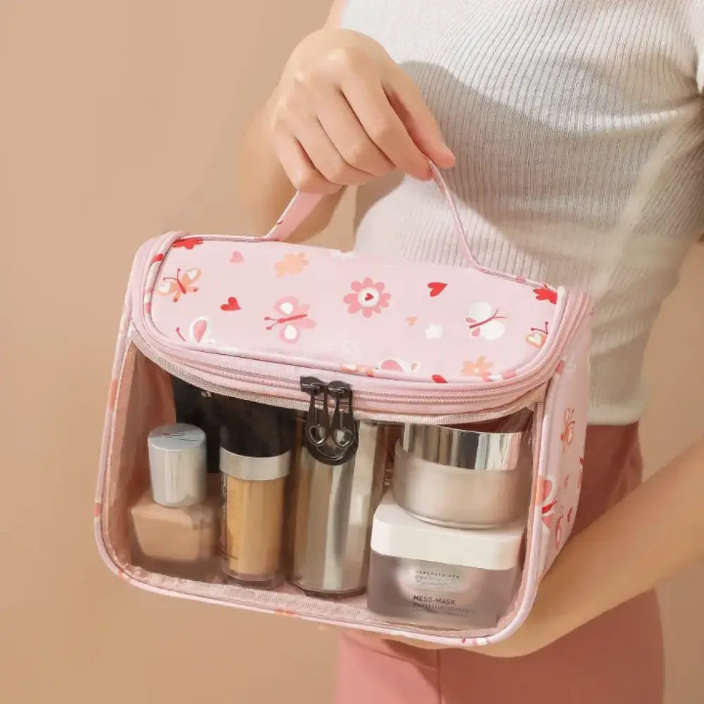 trousse de toilette fleurs transparent