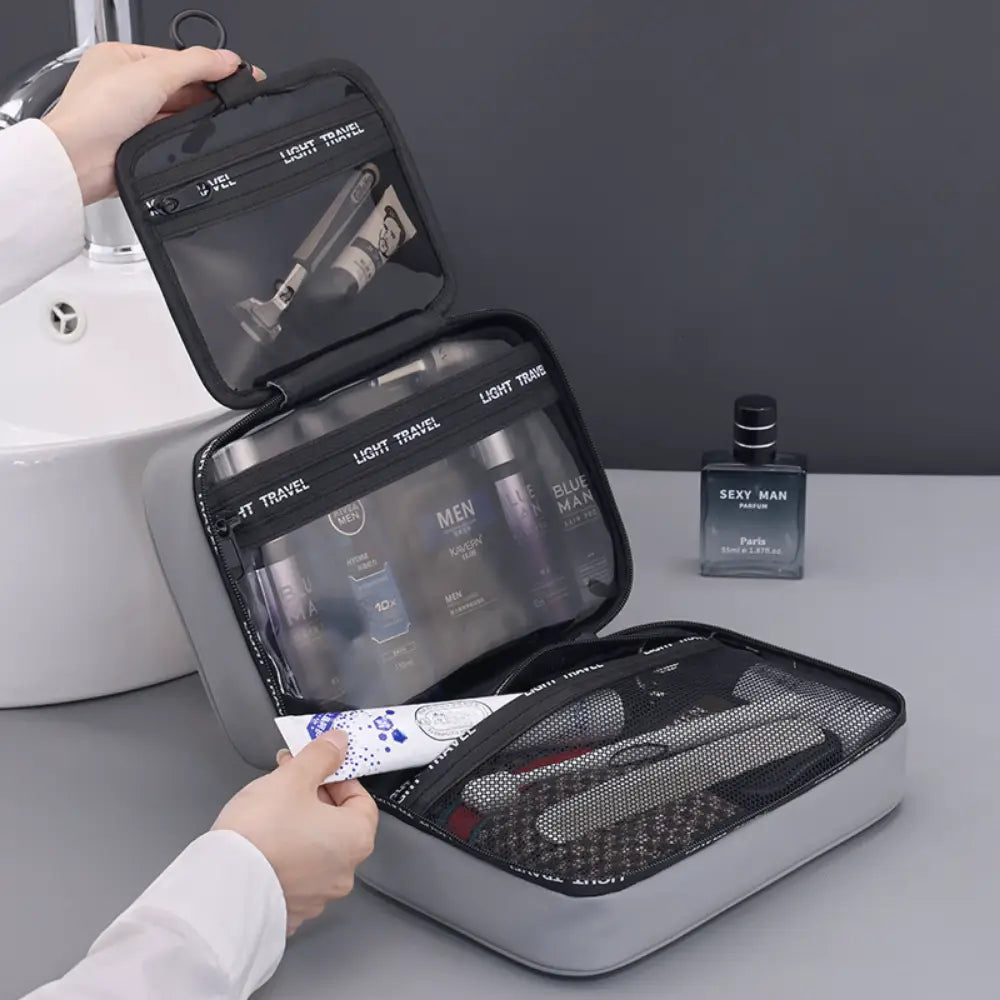 trousse de toilette homme gris compartiment