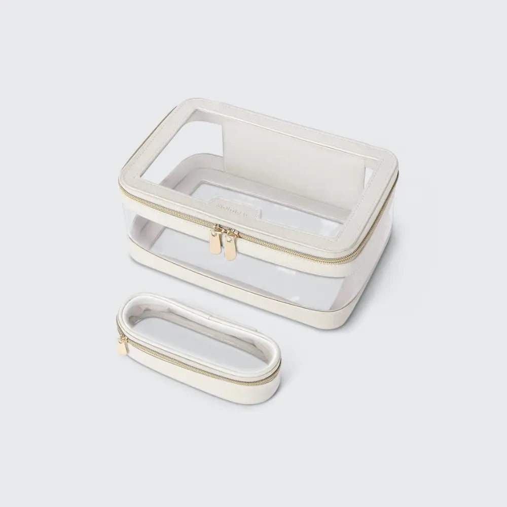 trousse de toilette transparente avion beige