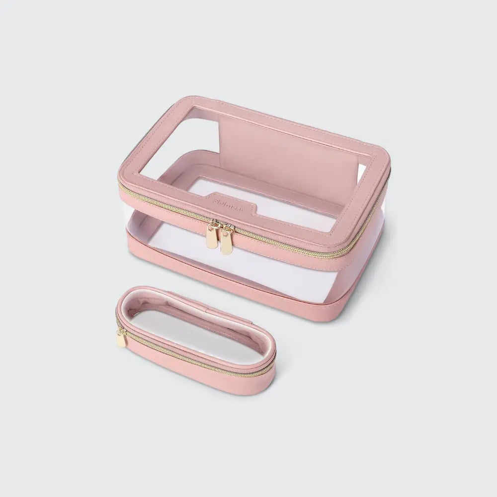 trousse de toilette transparente avion rose