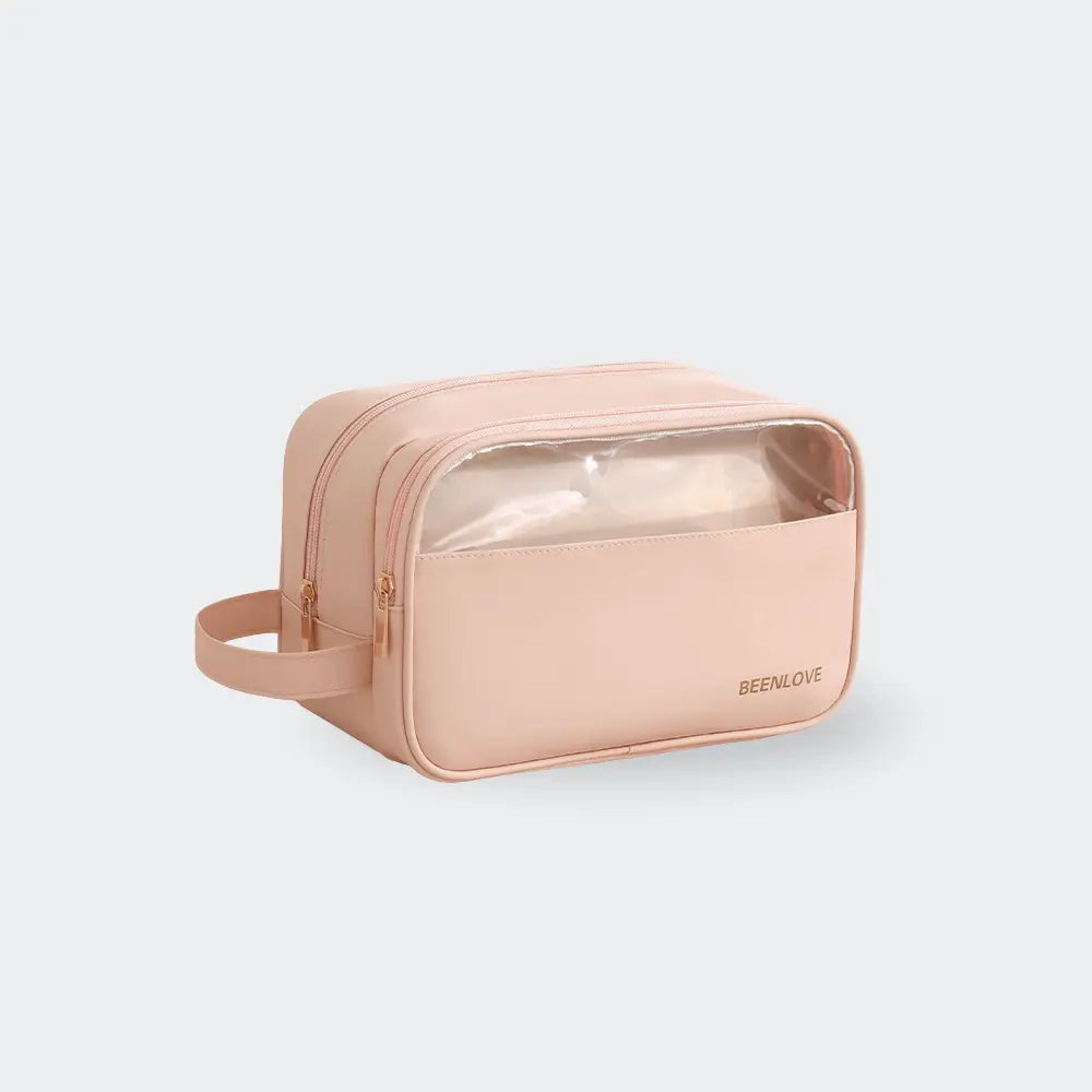 trousse de toilette transparente rose