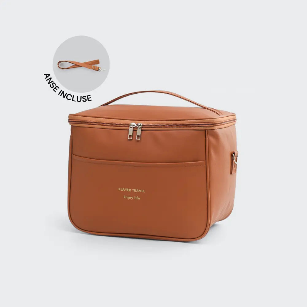 vanity case en cuir marron avec sangle Image
