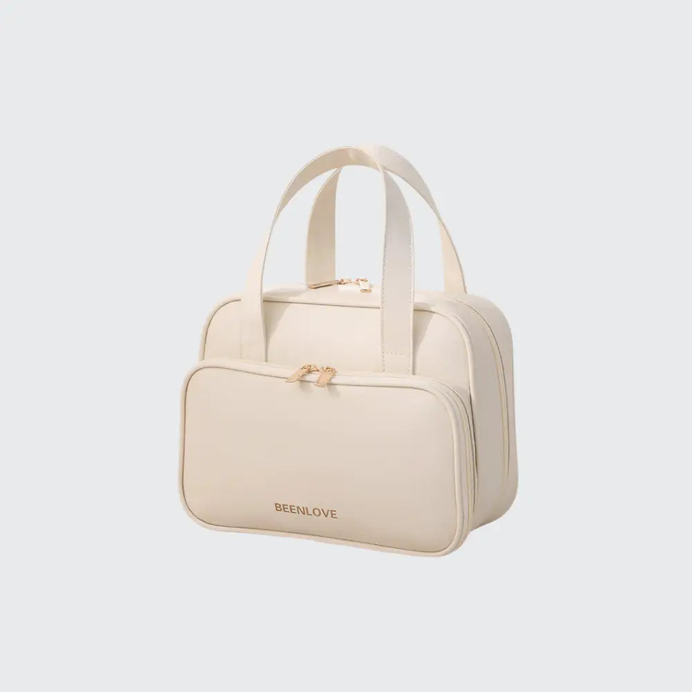 vanity en cuir beige avec anse